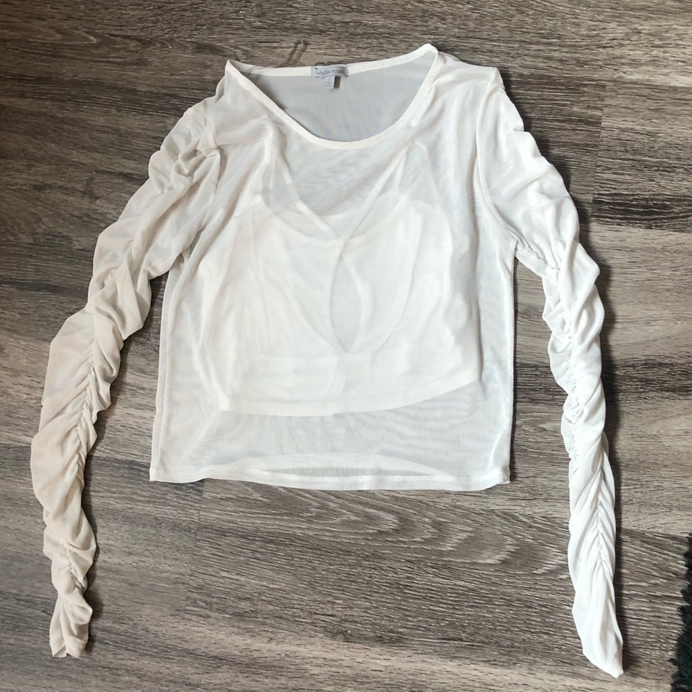 Mesh crop top with built in undershirt